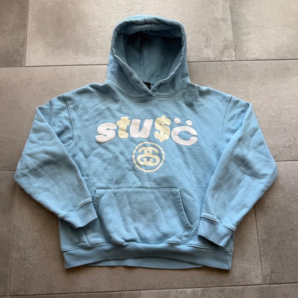 Stussy x CPFM 8-Ball Hoodie Light Blue Men's Size M Cactus Plant Flea Market